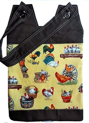 100% Cotton Catheter Night Bag Holder with Handle. Cover for a Catheter Night Bag. Nutex. Chickens Pattern.