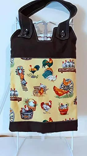 100% Cotton Catheter Night Bag Holder with Handle. Cover for a Catheter Night Bag. Nutex. Chickens Pattern.