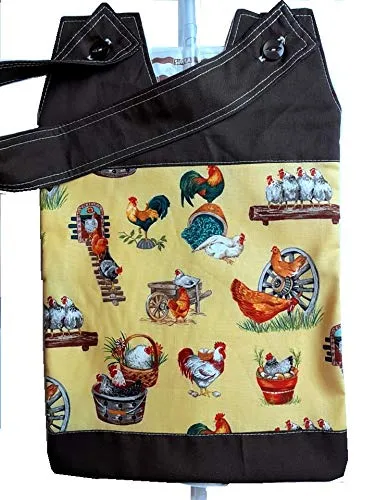 100% Cotton Catheter Night Bag Holder with Handle. Cover for a Catheter Night Bag. Nutex. Chickens Pattern.