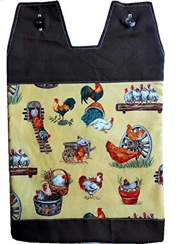 100% Cotton Catheter Night Bag Holder with Handle. Cover for a Catheter Night Bag. Nutex. Chickens Pattern.