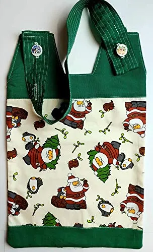 100% Cotton Catheter Night Bag Holder with Handle. Festive Season. Santa. Cover for a Catheter Night Bag.