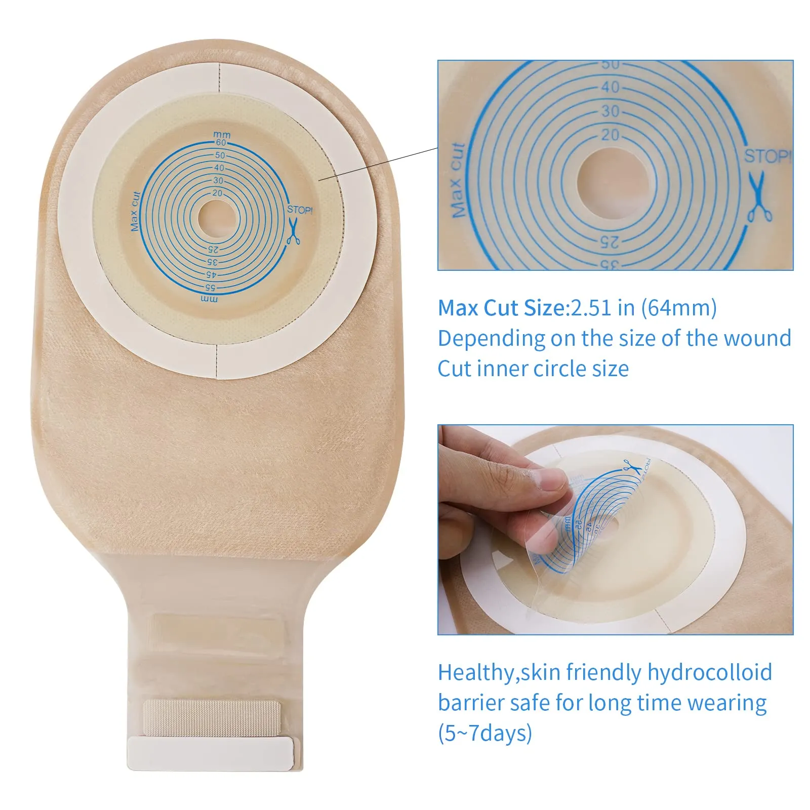 20 PCS Colostomy Bags Rainlotus One Piece Ostomy Bag,Ostomy Drainable Pouch for Ileostomy Stoma Care, Cut to Fit.