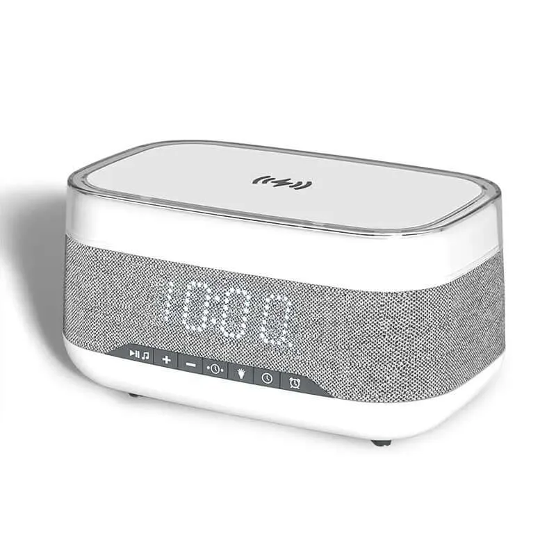 4-in-1 Smart Alarm Clock with Wireless Charger, Bluetooth Speaker & LED Light