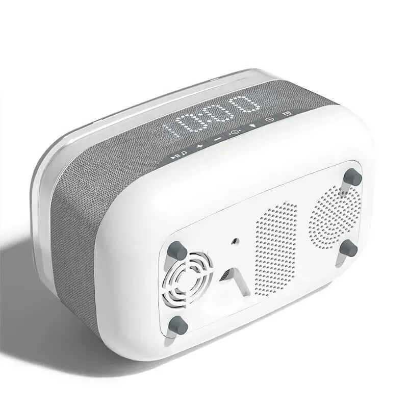 4-in-1 Smart Alarm Clock with Wireless Charger, Bluetooth Speaker & LED Light