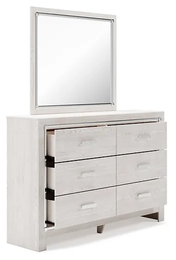 Altyra King Upholstered Panel Storage Bed, Dresser, Mirror and Nightstand
