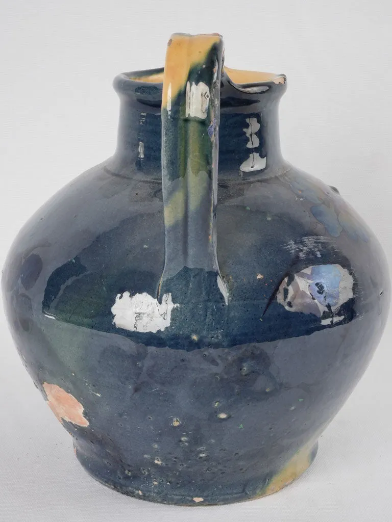 Antique French cruche with deep blue opalescent glazing 11¾"