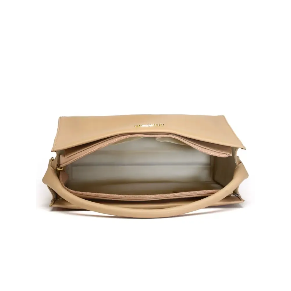 Aquatan Vegan Leather Beige Handbag For Women With Top Handle & Adjustable Sling Strap