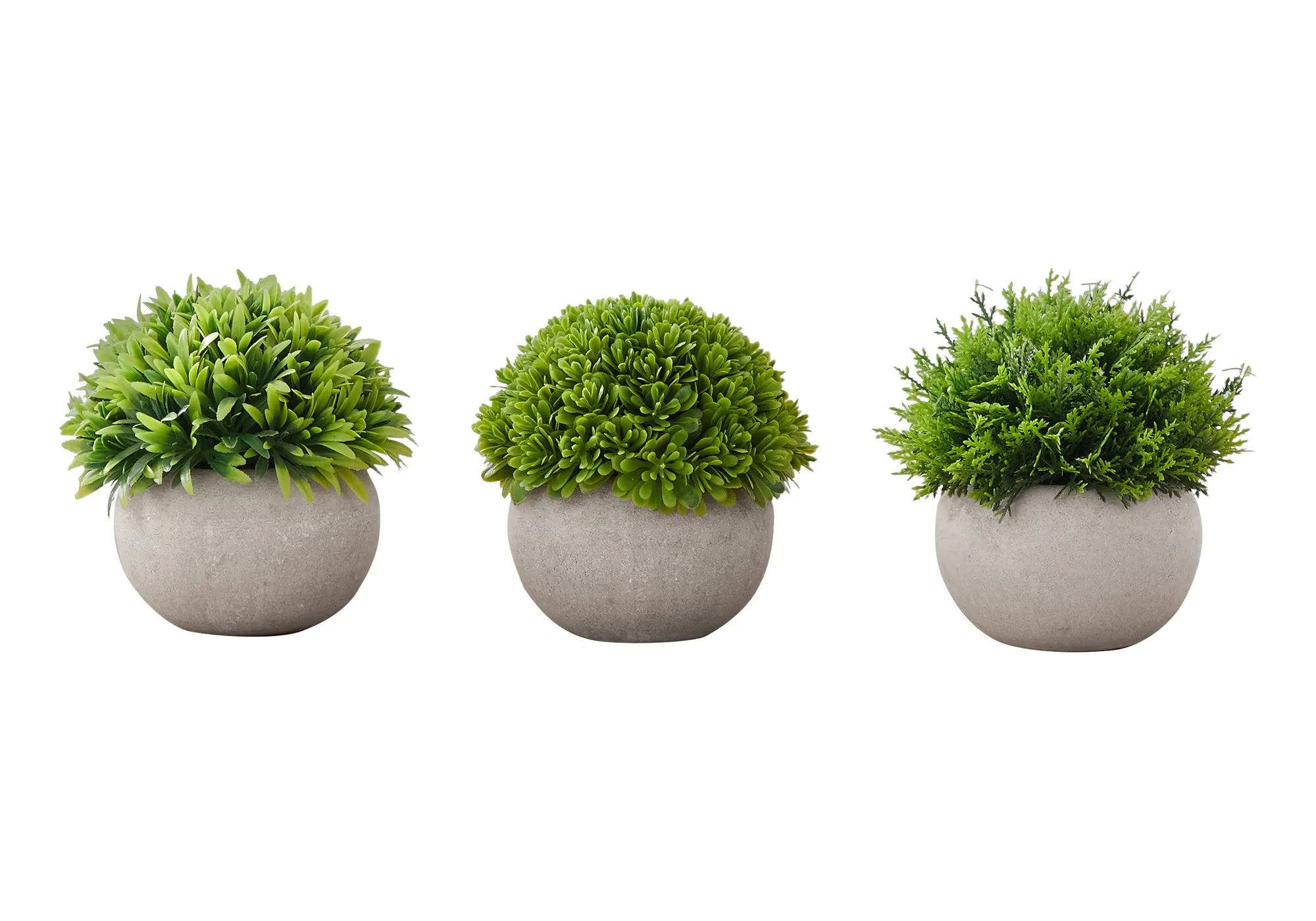 Artificial Plant, 5" Tall, Grass, Indoor, Faux, Fake, Table, Greenery, Potted, Set Of 3, Decorative, Green Plants, Grey Pots