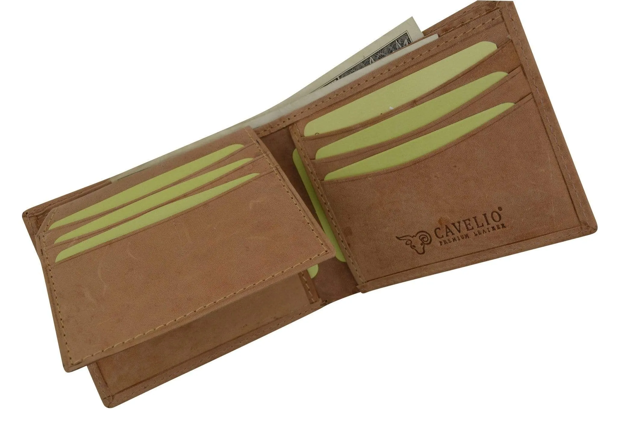 Brand New Cavelio Premium Leather Fixed Flap Up ID Window Bifold Hunter Wallet HU53 (C)