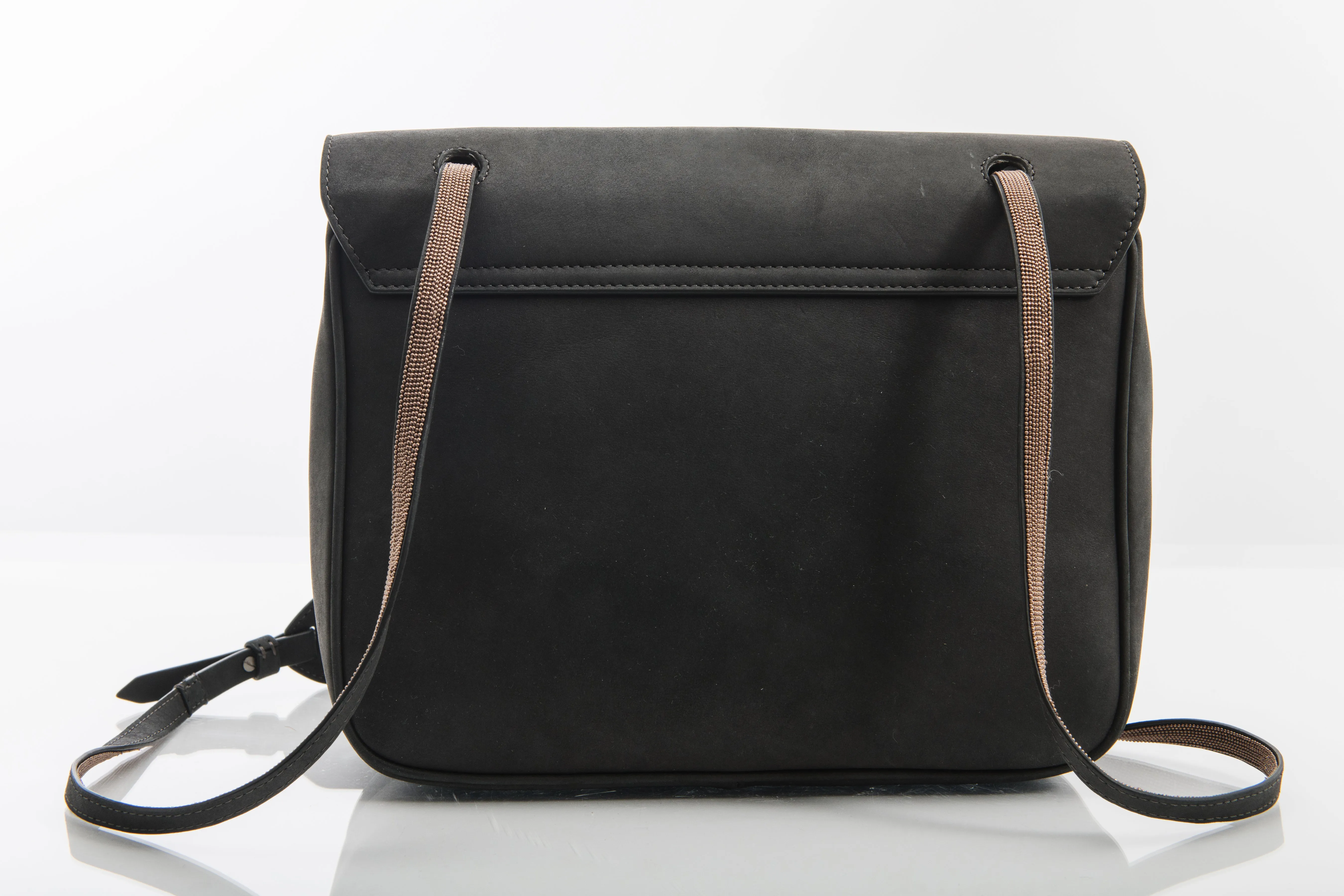 Brunello Cucinelli Nubuck Grey Messenger Bag with Copper Beaded Strap