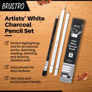 BRUSTRO Artists� White Charcoal Pencil Set of 3   1 pencil eraser