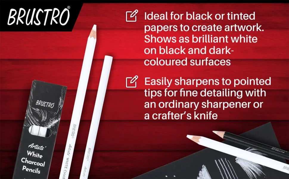 BRUSTRO Artists� White Charcoal Pencil Set of 3   1 pencil eraser