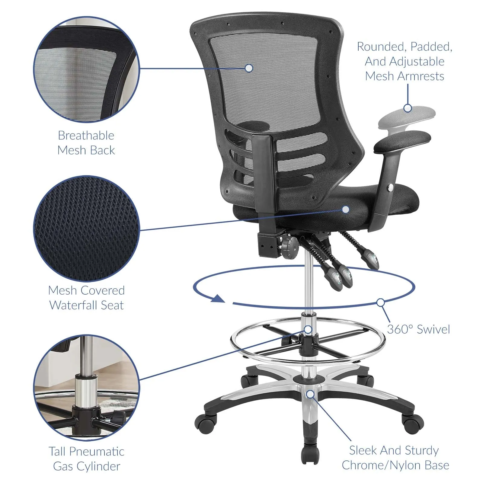 Calibrate Mesh Drafting Chair Black EEI-3043-BLK
