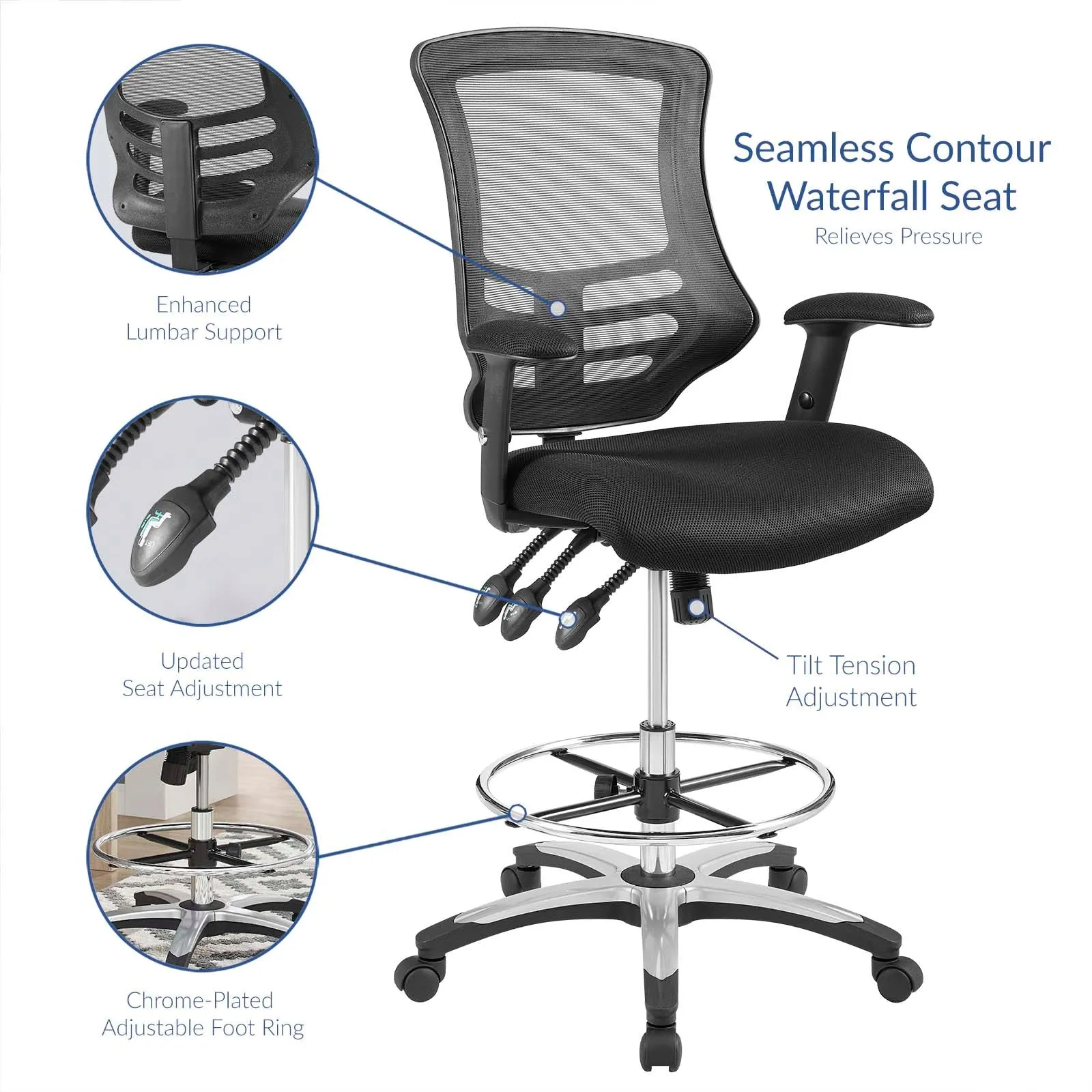 Calibrate Mesh Drafting Chair Black EEI-3043-BLK