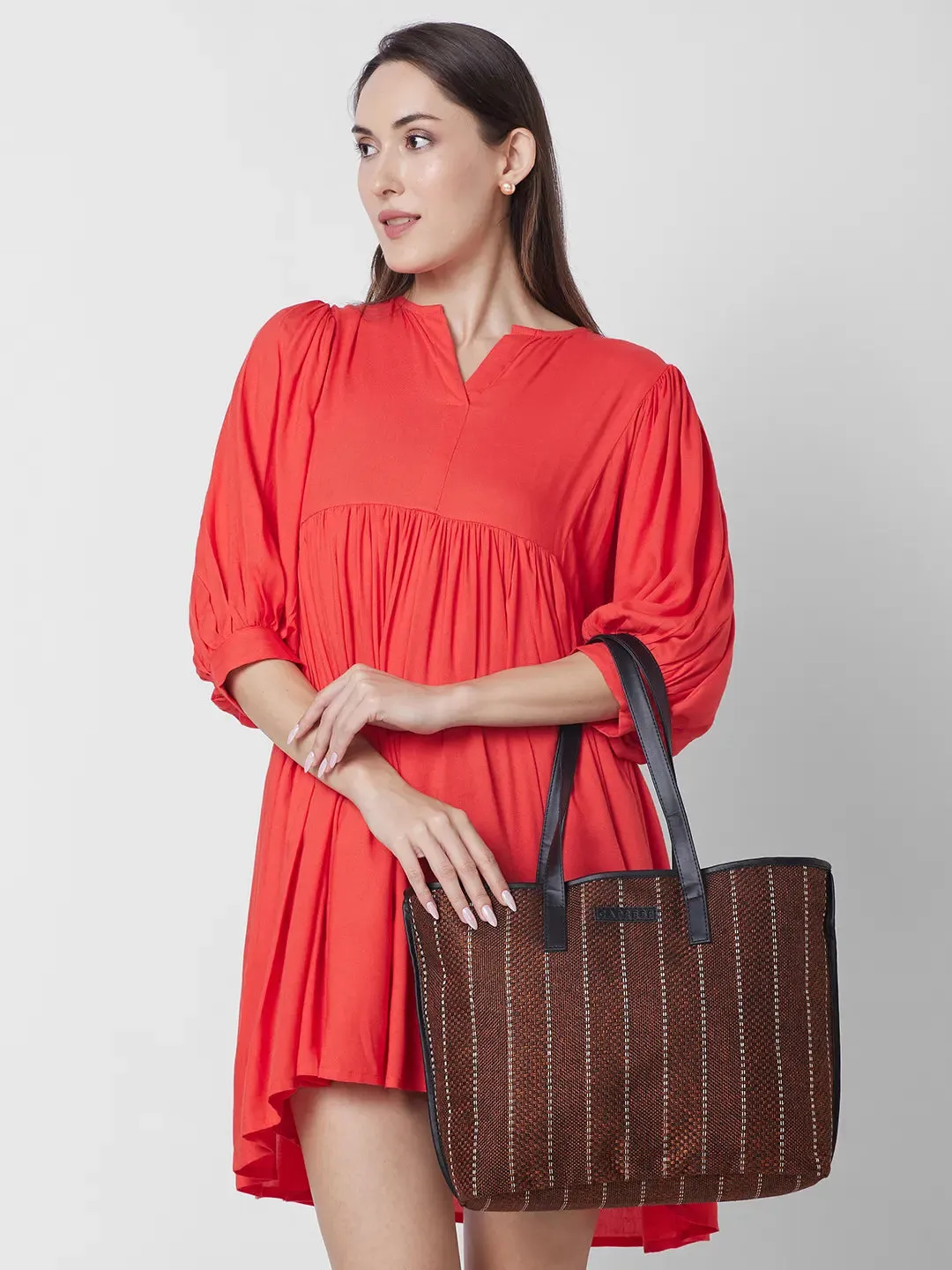 Caprese Evana Tote Medium Striped Women'S Handbag Rust
