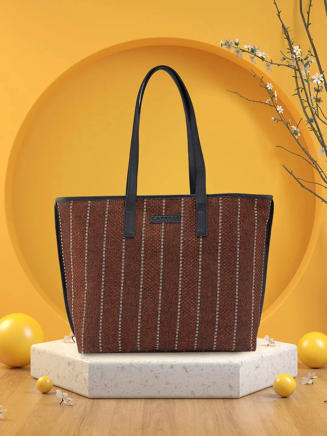 Caprese Evana Tote Medium Striped Women'S Handbag Rust