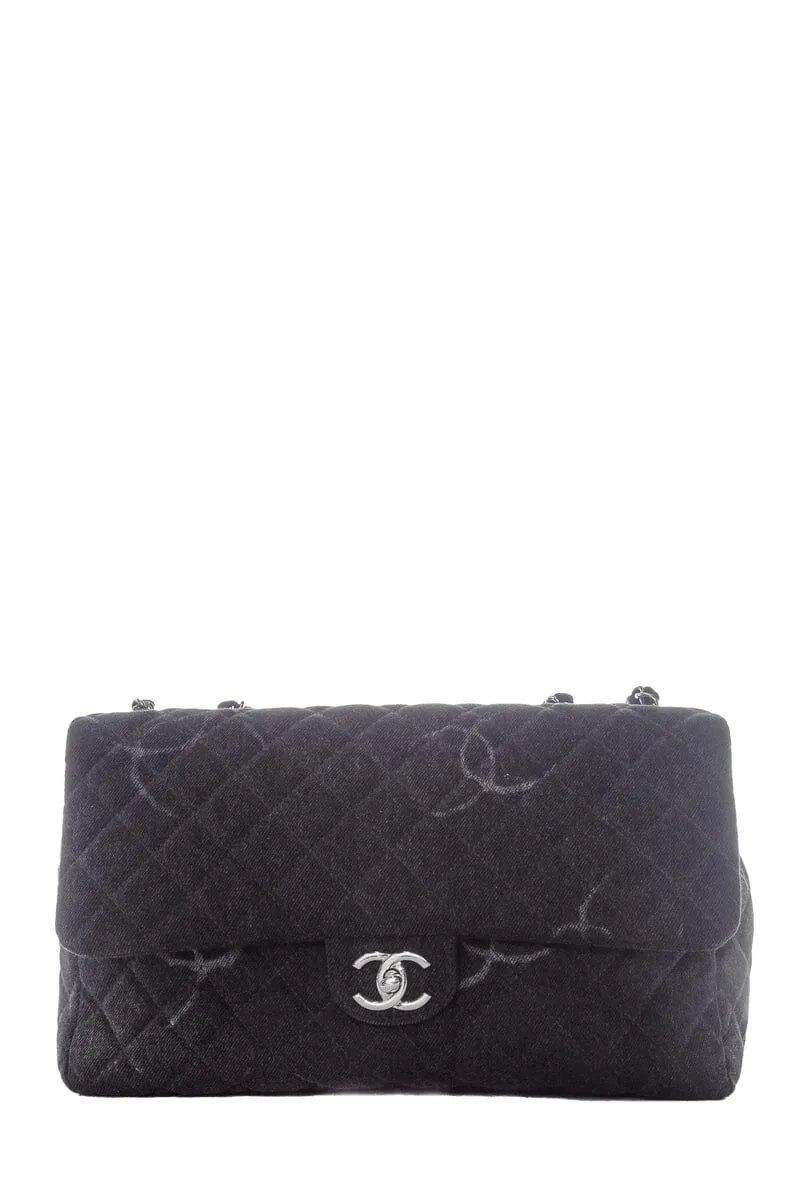 Chanel Black Denim Single Flap Jumbo SHW Handbag