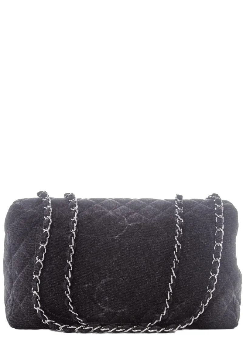 Chanel Black Denim Single Flap Jumbo SHW Handbag