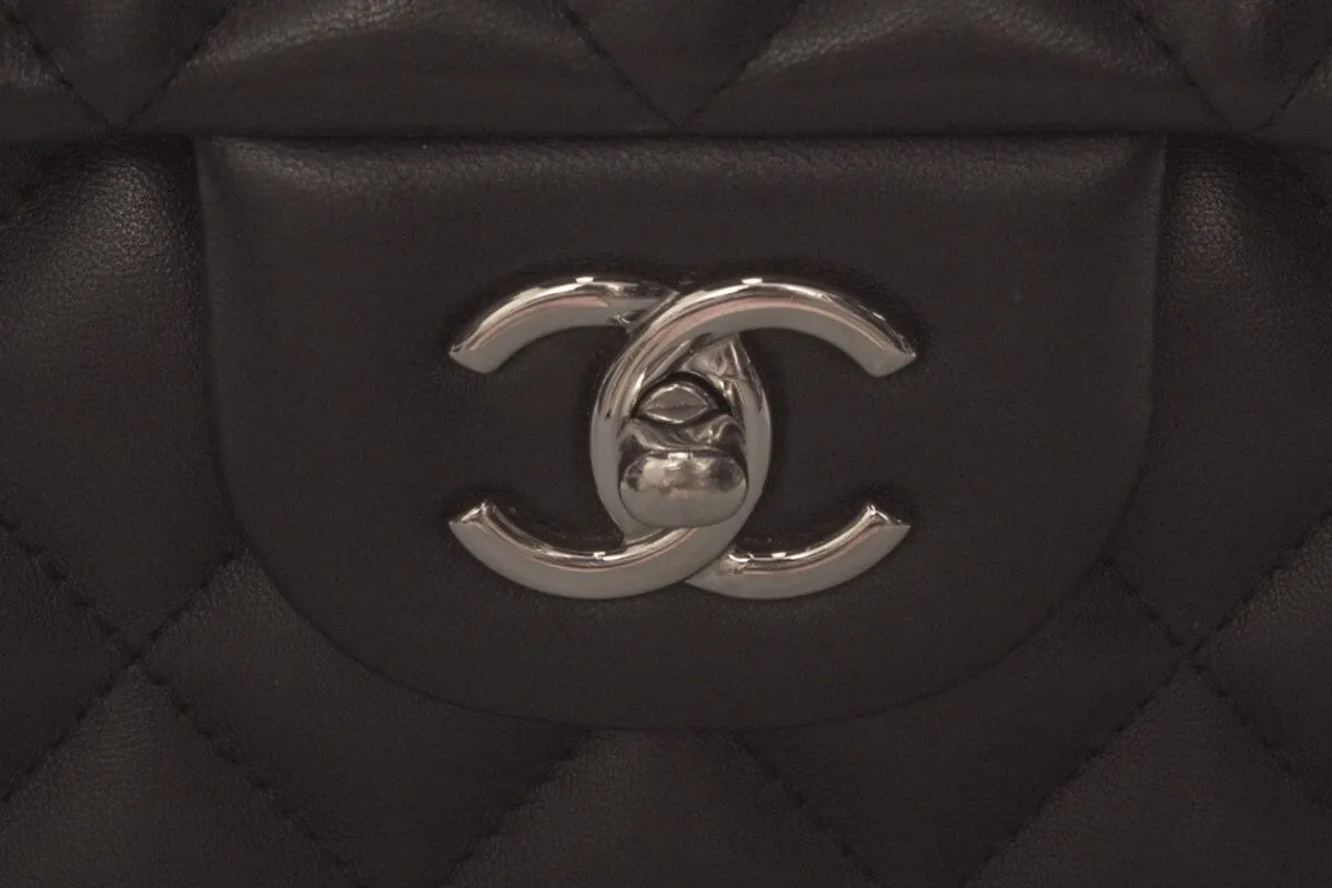 Chanel Black Jumbo Lambskin Double SHW  Handbag