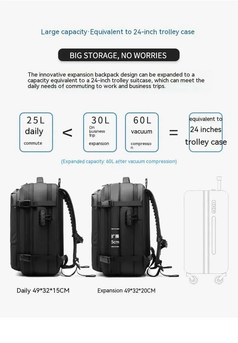 Compression Travel Backpack – USB Charger & Anti-Theft