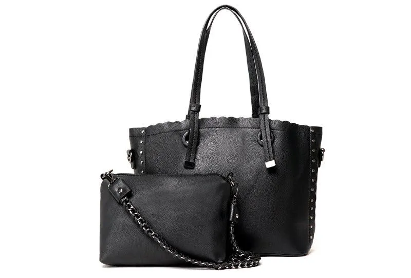 Dreubea Women's Leather With inner HandBag -Black