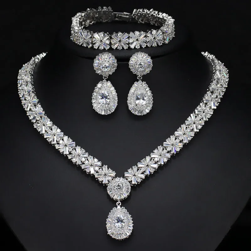 Exclusive Dubai Gold Plated Luxury Necklace, Earring, & Bracelet Jewelry Set
