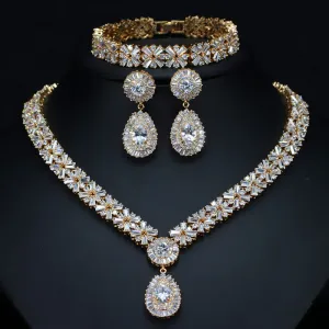 Exclusive Dubai Gold Plated Luxury Necklace, Earring, & Bracelet Jewelry Set