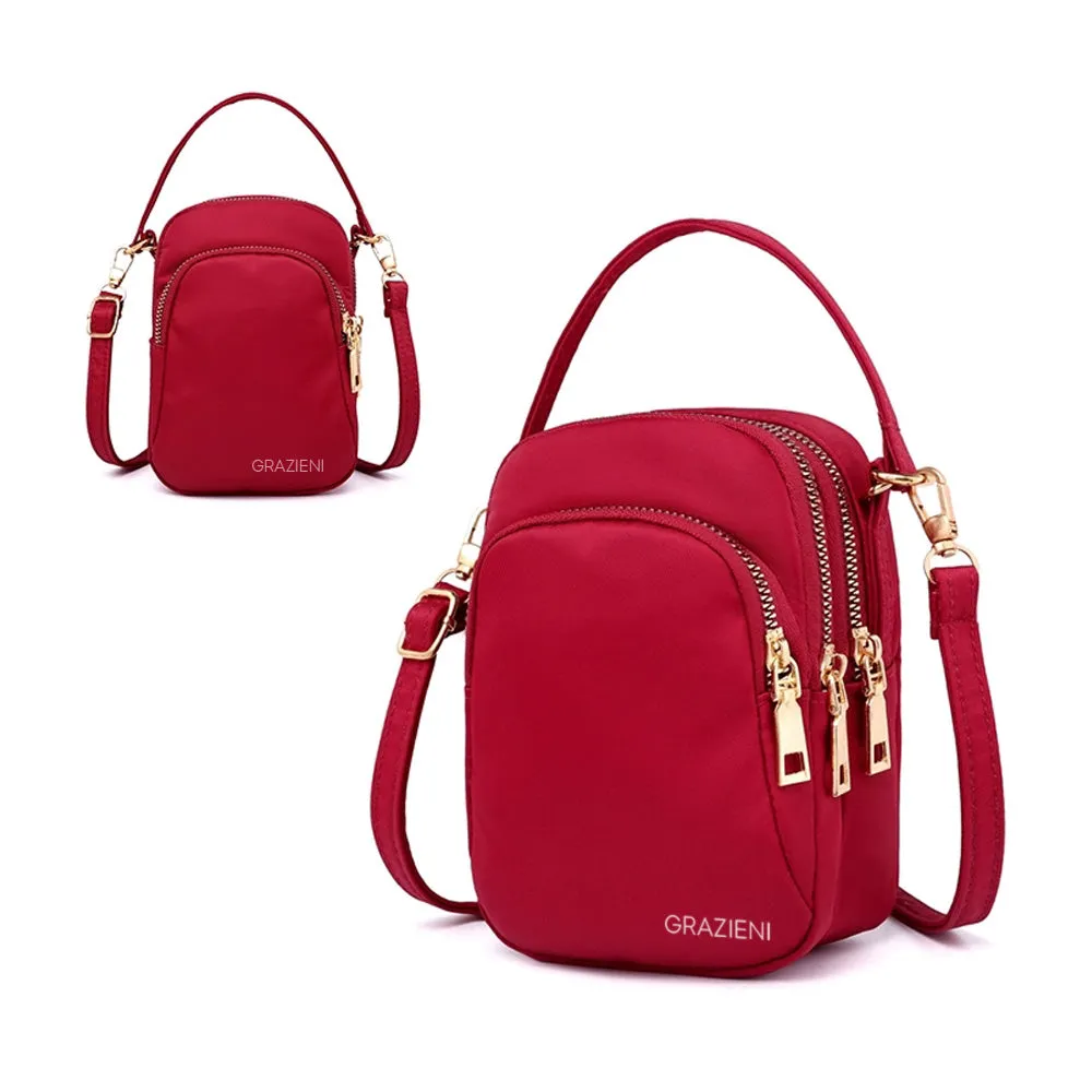 GRAZIENI Nylon Crossbody Sling Bag - Red