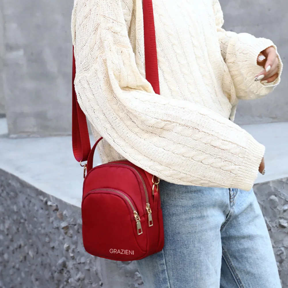 GRAZIENI Nylon Crossbody Sling Bag - Red