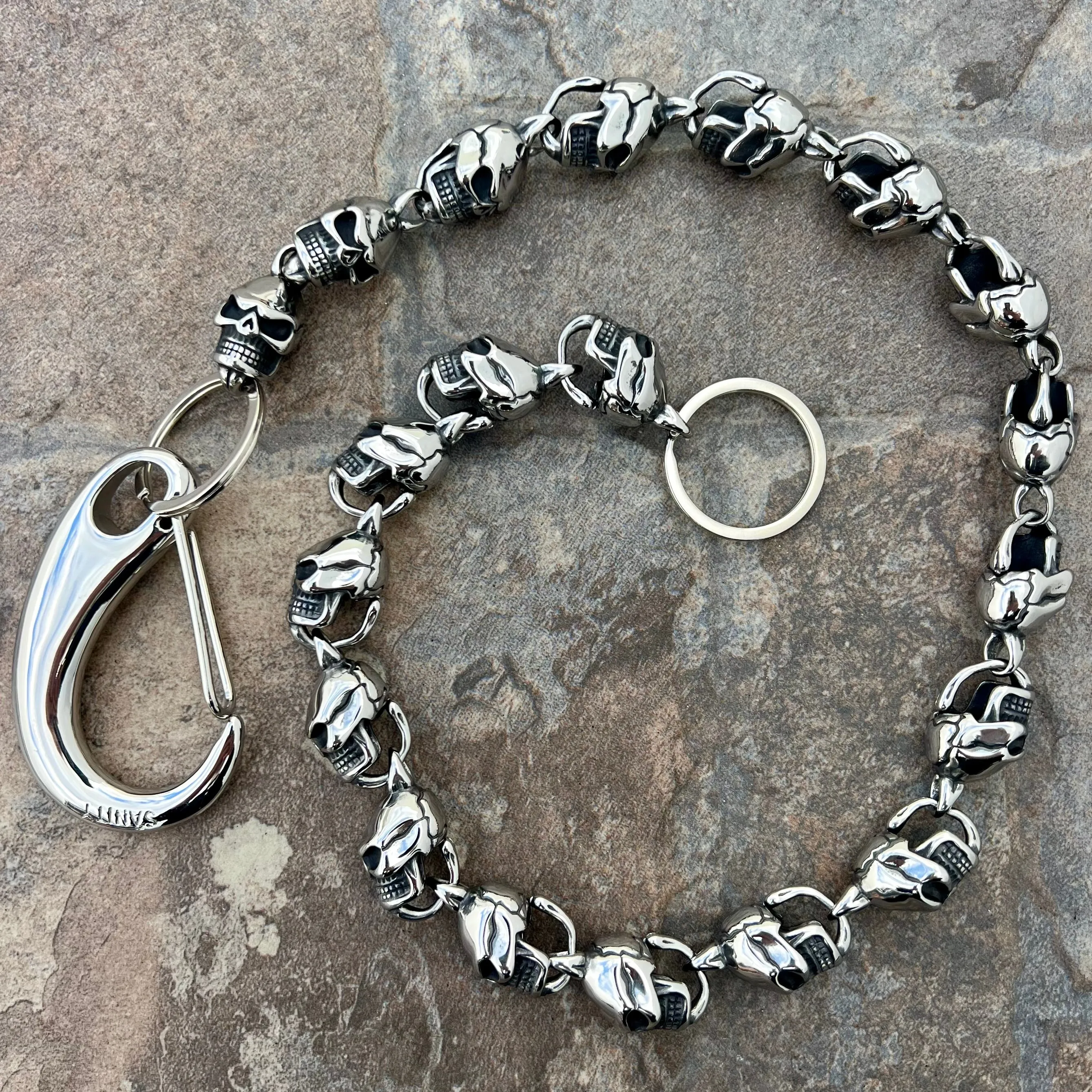 Hellride Classic Skull Wallet Chain Polished 1.5" - W/ Sanity’s Polished Hook Clip