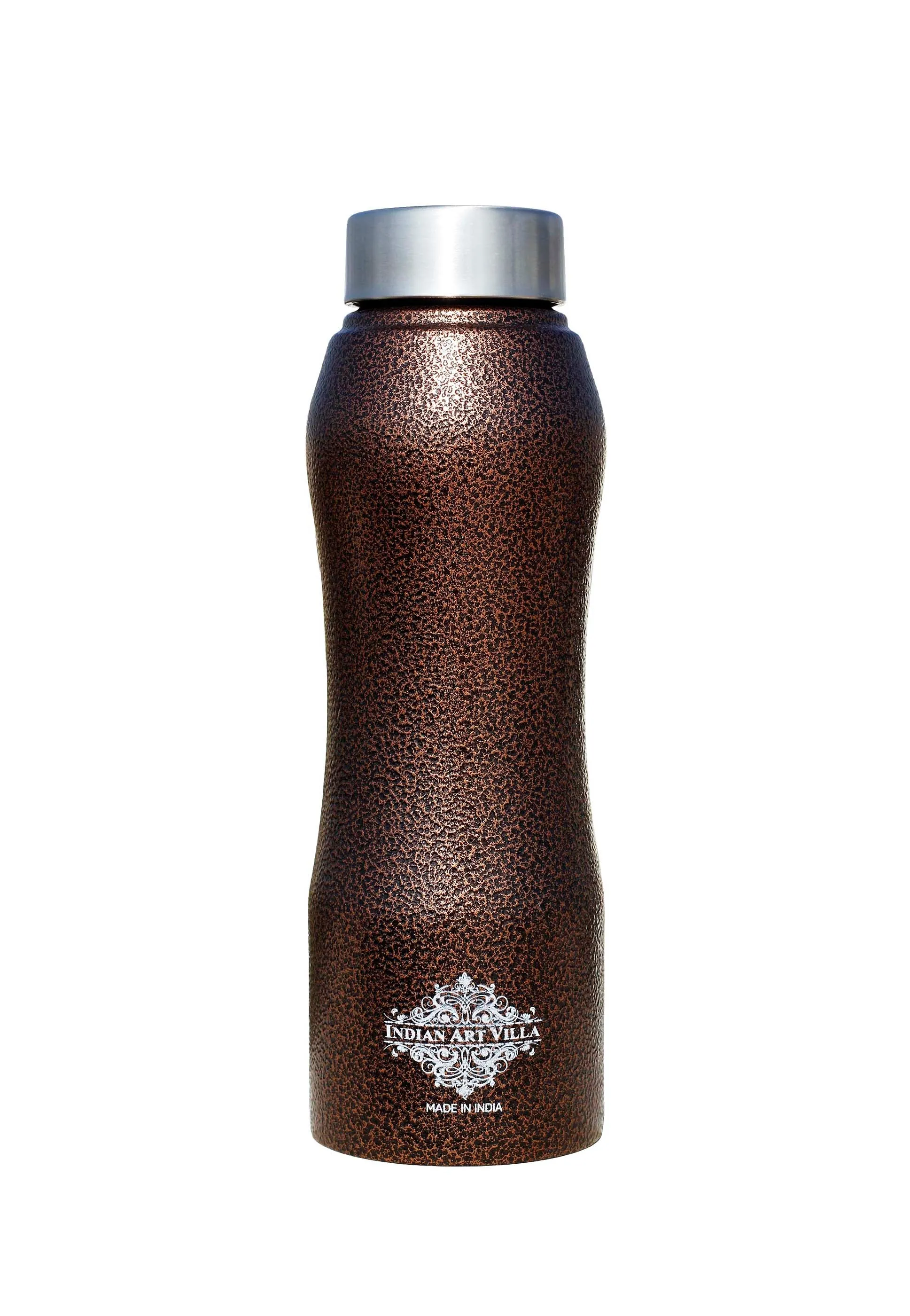 IndianArtVilla Pure Steel Bottle Ergonomic Design With Steel Cap Antique Copper 750 ML