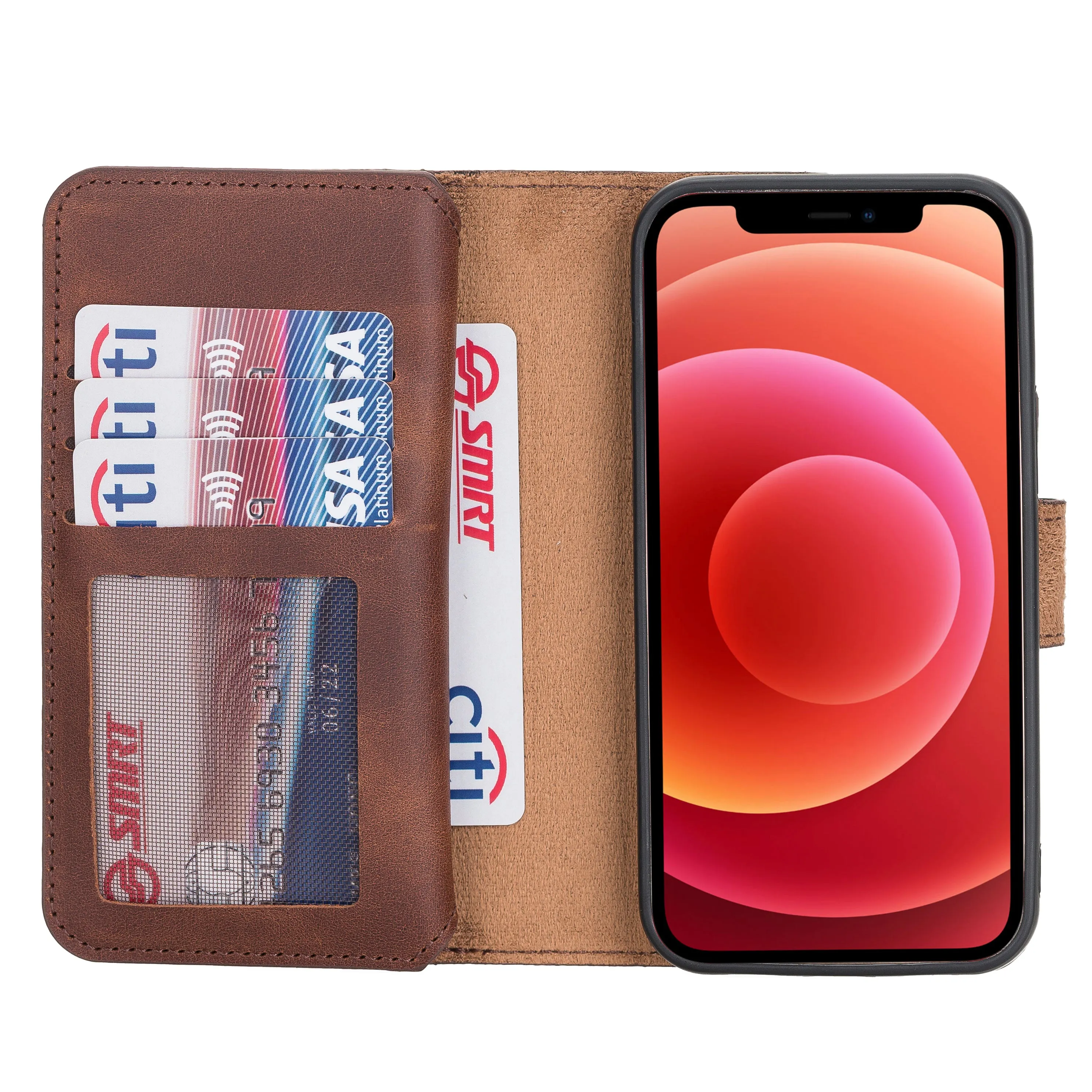 iPhone 12 Leather Dual Fold Phone Wallet Case