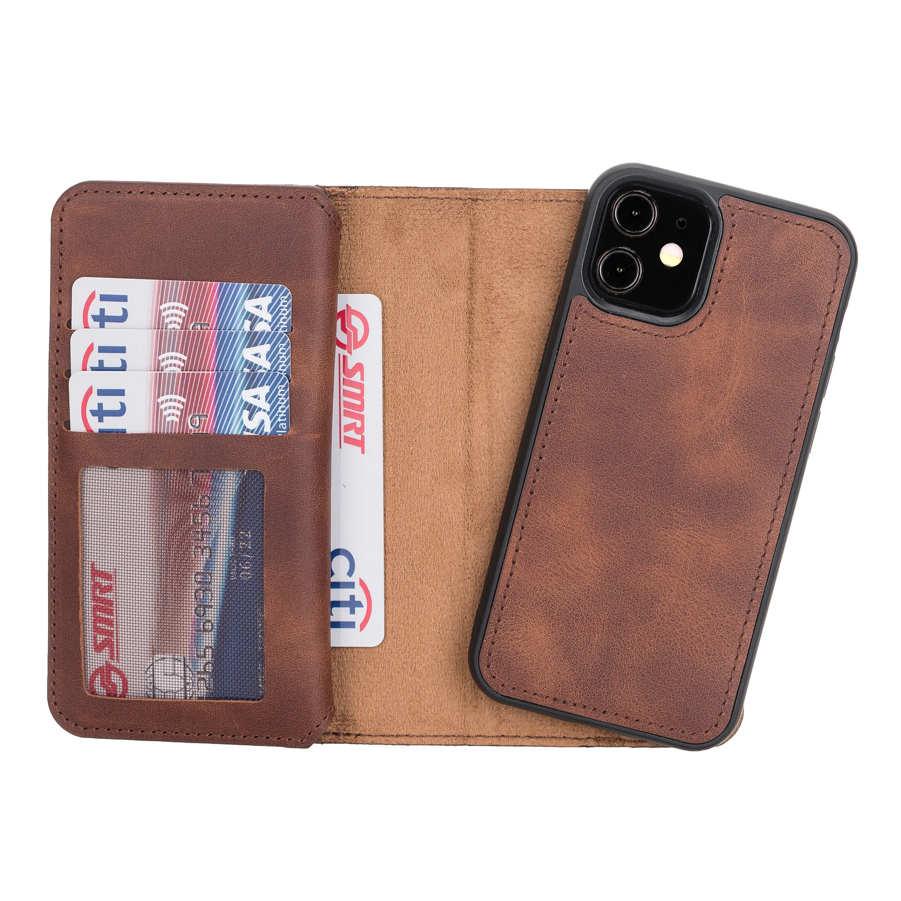 iPhone 12 Leather Dual Fold Phone Wallet Case