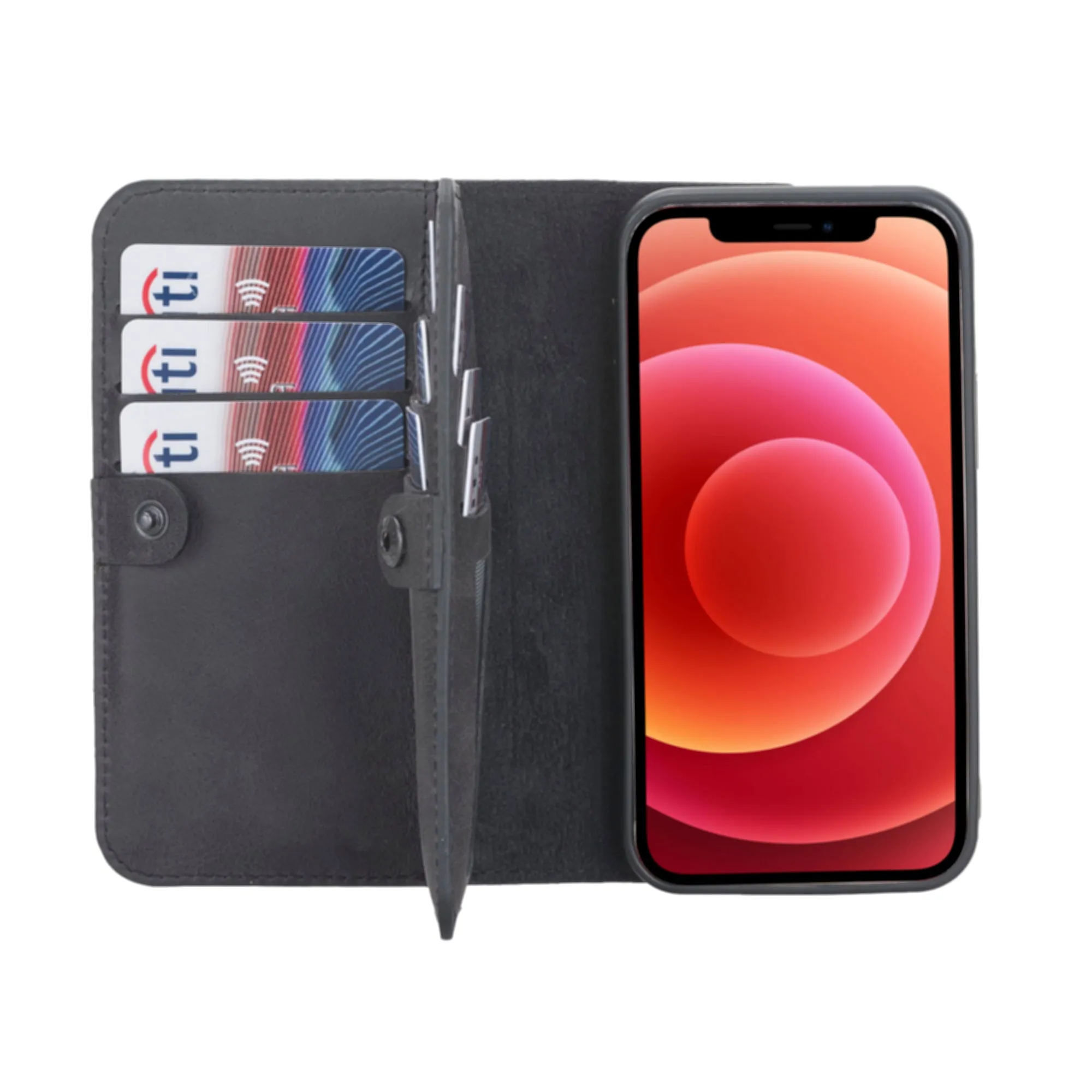 iPhone 12 Leather Dual Fold Phone Wallet Case