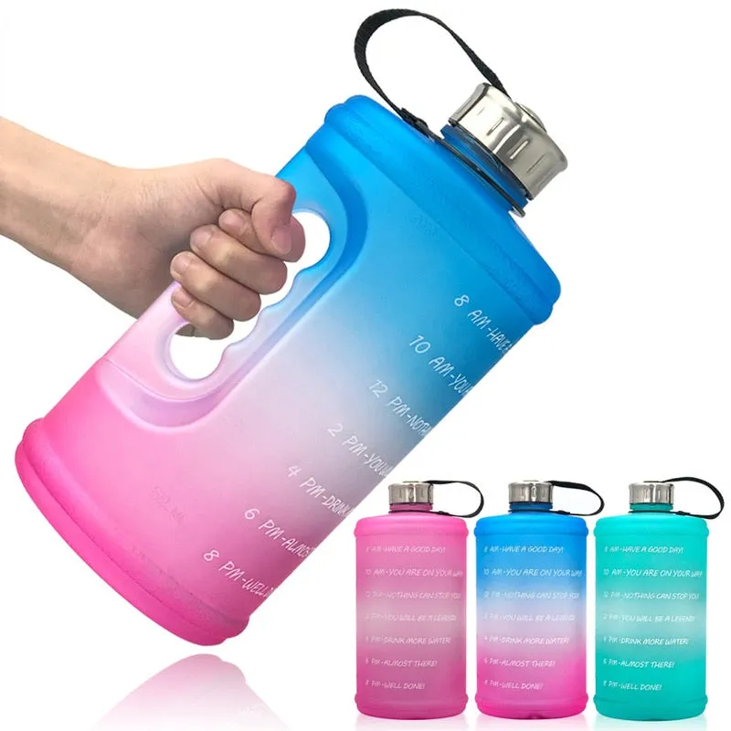 Large Motivational Water Bottle with Time Marker BPA Free Plastic for Fitness, Gym, and Outdoor Sports