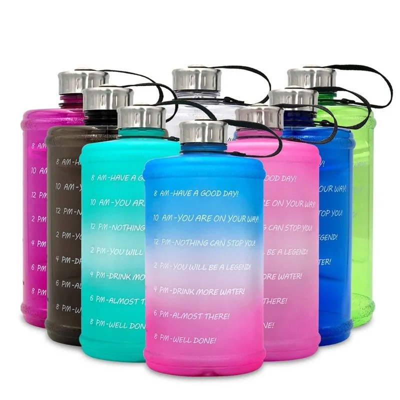 Large Motivational Water Bottle with Time Marker BPA Free Plastic for Fitness, Gym, and Outdoor Sports