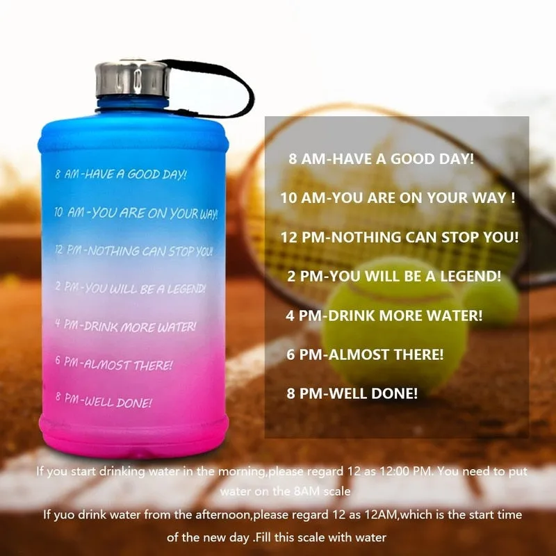 Large Motivational Water Bottle with Time Marker BPA Free Plastic for Fitness, Gym, and Outdoor Sports