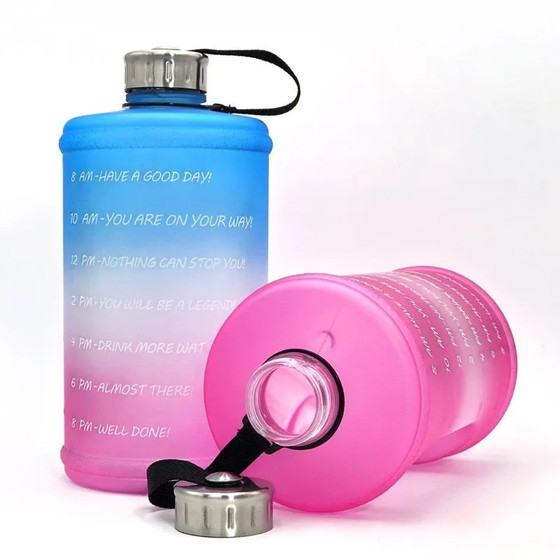 Large Motivational Water Bottle with Time Marker BPA Free Plastic for Fitness, Gym, and Outdoor Sports