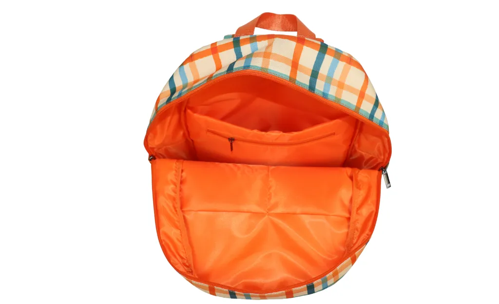 Large Orange Check Backpack Bag ONE ZIPPER