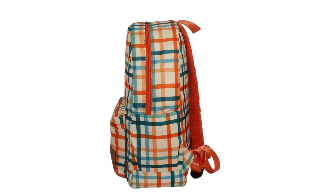 Large Orange Check Backpack Bag ONE ZIPPER