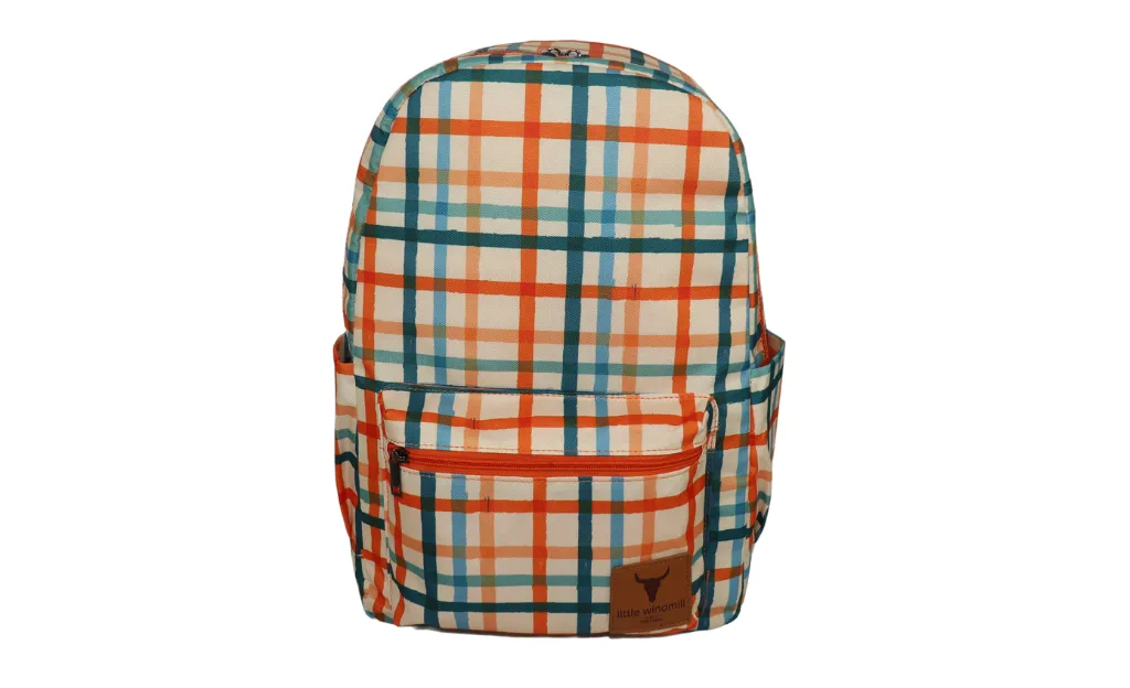 Large Orange Check Backpack Bag ONE ZIPPER