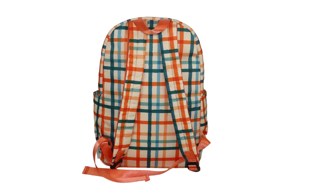 Large Orange Check Backpack Bag ONE ZIPPER