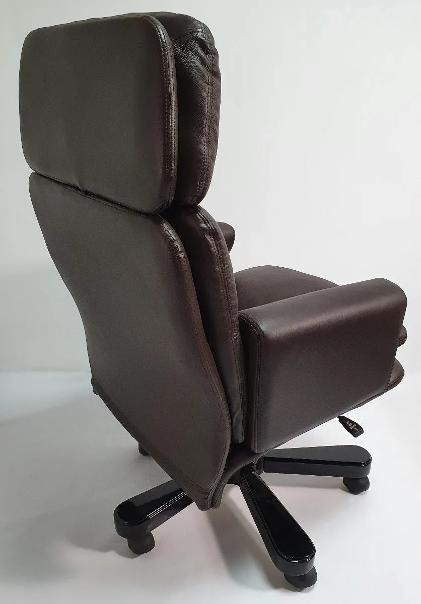 Luxury High Back Office Chair In Brown Genuine Leather - DES-A019
