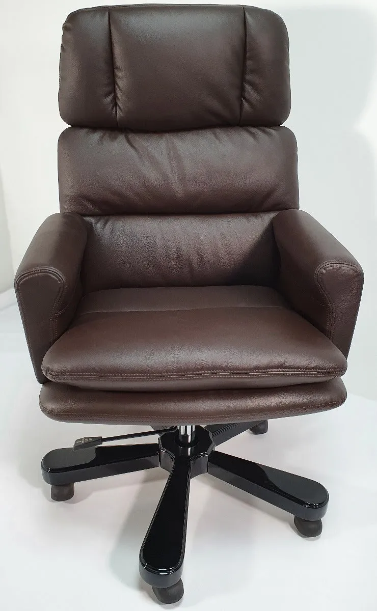 Luxury High Back Office Chair In Brown Genuine Leather - DES-A019