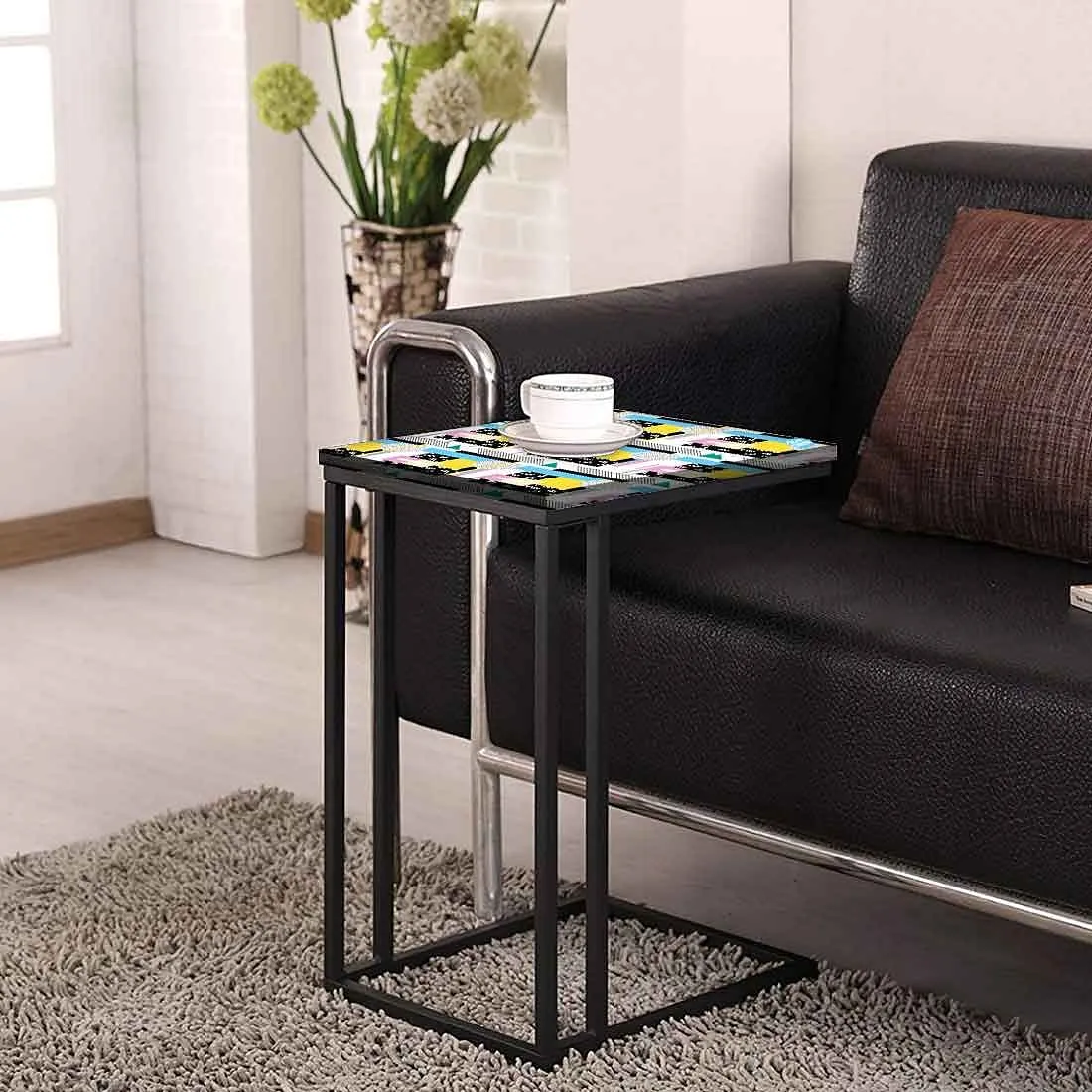 Modern C Shaped End Table - Mix Box Pattern