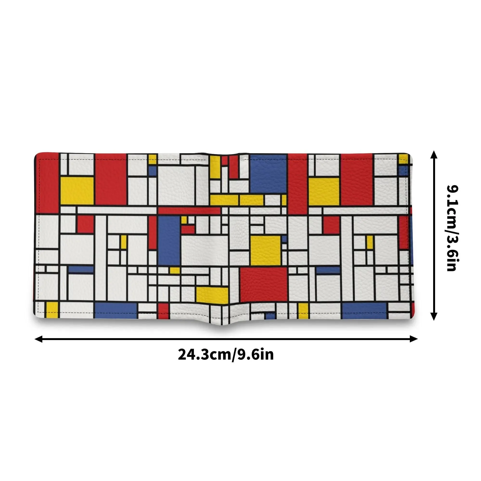 Mondrian Print Wallet, Retro Wallet Men, Red Blue Geometric Mid Century style Wallet,  Bifold Wallet Men, PU Leather Wallet Men