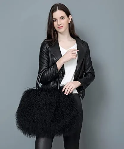 Mongolian Black Luxury Wool Fur Handbag