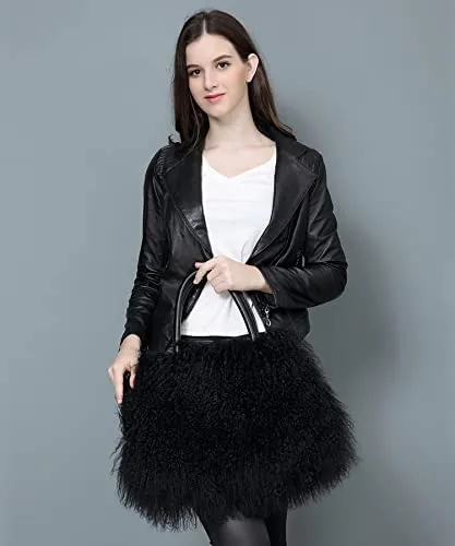 Mongolian Black Luxury Wool Fur Handbag