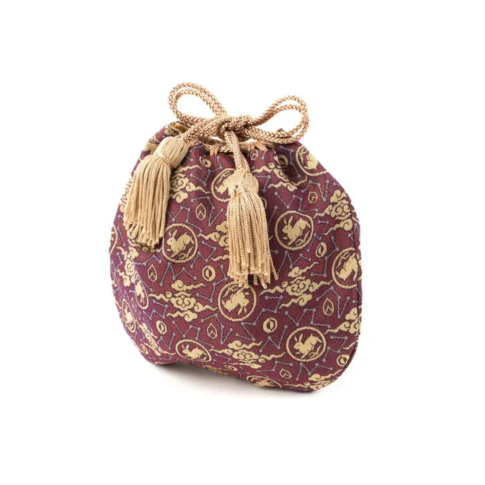 Nishijin-ori Small Drawstring Bag - Rabbit / Purple -,  Made in Kyoto, Japan,  Japanese traditional craft purse