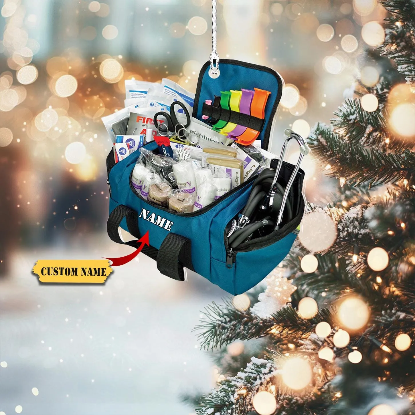 Personalized Medical Bag EMT Ornament FLAT 2D, Custom First Responder Gift, First Aid Medical Bag Christmas Decor, Perfect Gift for Rescuers HAOR0711